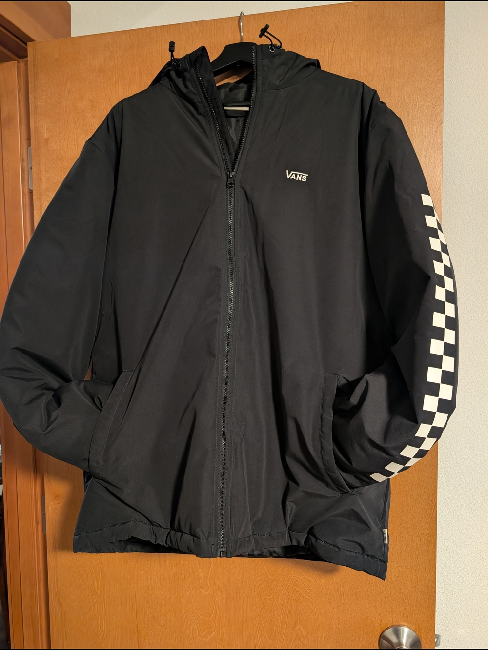 Vans Mens Black Hooded.Coat with Checkerboard Sleeve XL